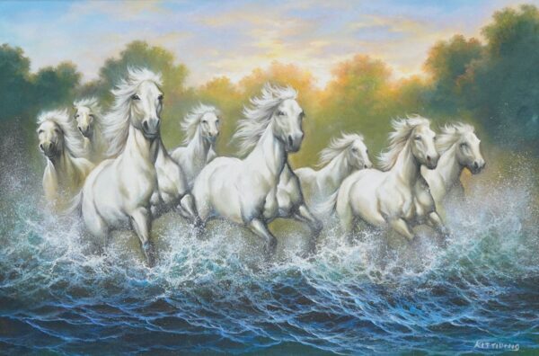 White Horses and Rivers – 90 x 60 cm Art Gallery