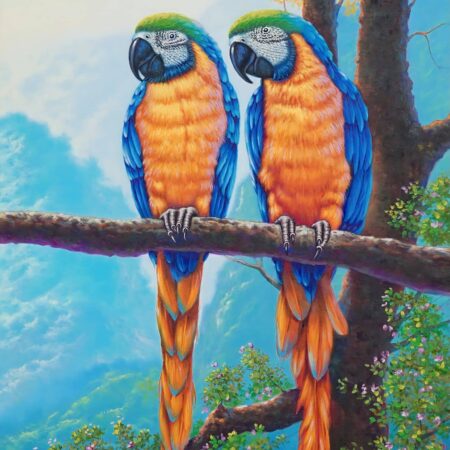 Two goldfinches on a branch – 60 x 90 CM