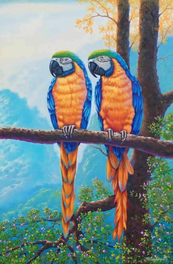 Two goldfinches on a branch – 60 x 90 CM Art Gallery